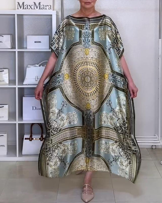 Boho losse jurk met print en split