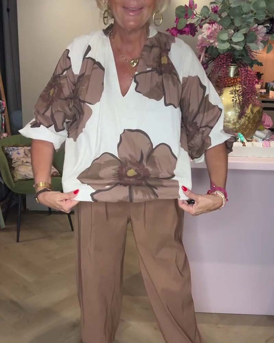 Blouse V-Hals Bloemig Halflange Mouw Relaxed