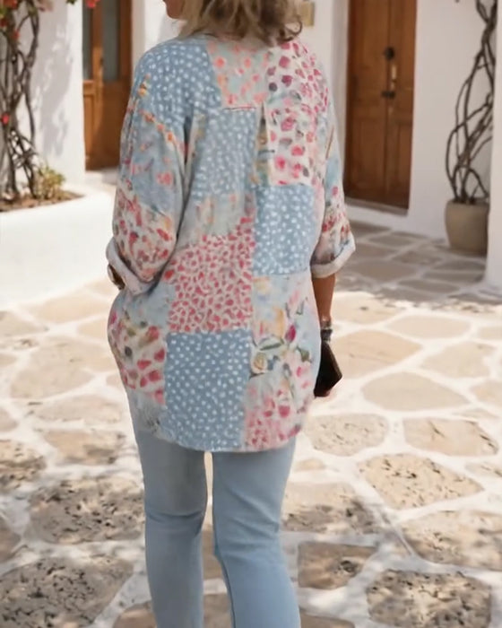 Overhemd Met Kleine Bloemenprint En Opstaande Kraag