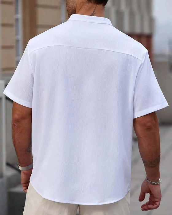 Shirt Gestructureerde Opstaande Kraag Korte Mouw