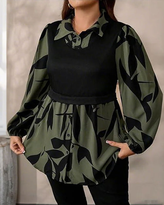 Top Nep Tweedelig Patchwork Bladprint