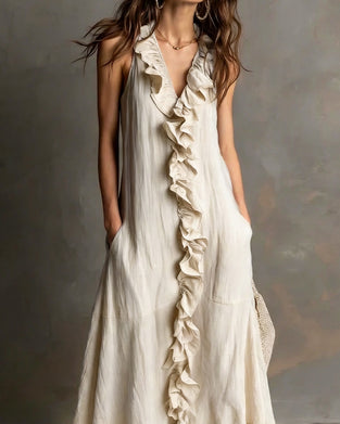 Jurk Ruffle V-Hals Zak Mouwloos