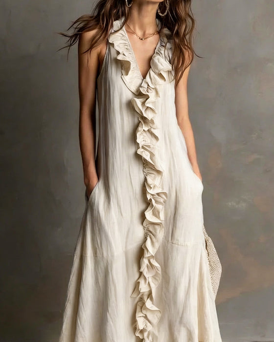 Jurk Ruffle V-Hals Zak Mouwloos