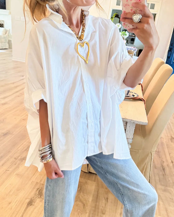 Blouse Losse Pasvorm Vallende Schouder Wit Lange Mouw