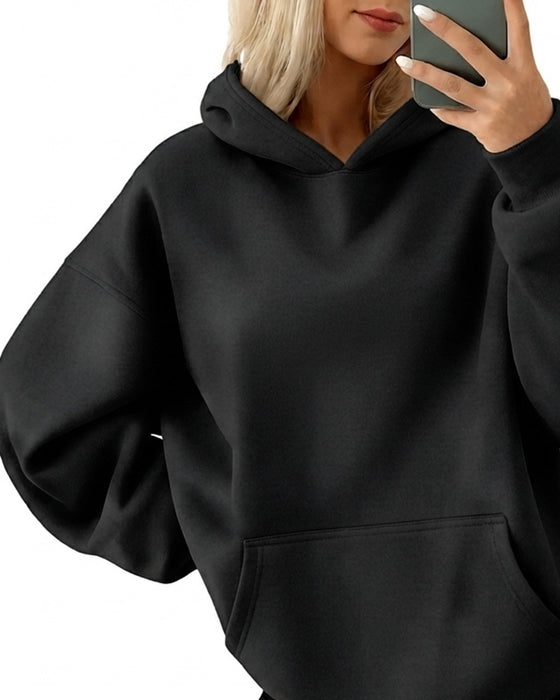Hoodie Met Capuchon Zak Effen Los