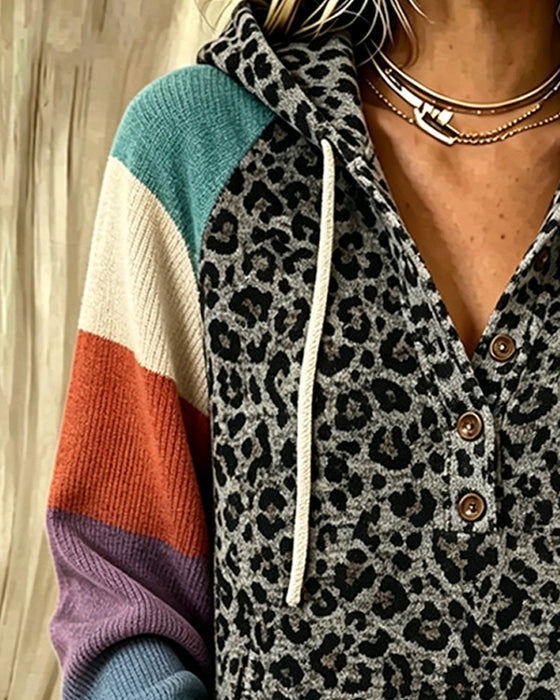 Hoodie Luipaard Kleurblok Knoop
