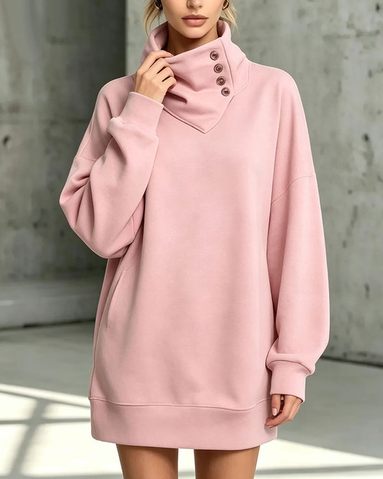 Jurk Turtleneck Diagonale Knoop Loose Fit