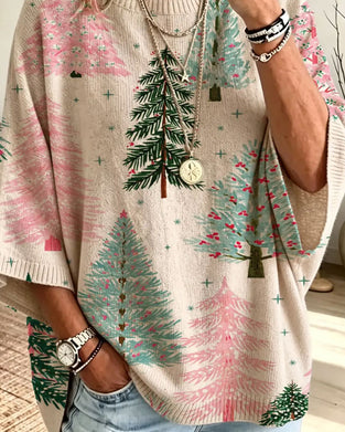 Pullover Half Mouw Kerstboom Los