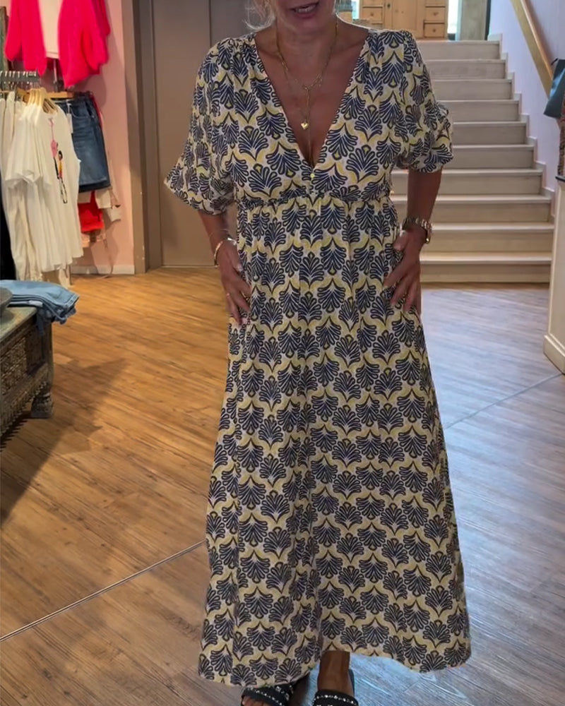 Jurk Vintage Diepe V-Hals Bloemig