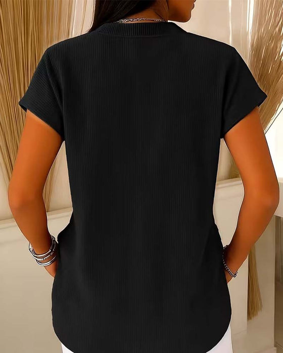 Blouse Effen Korte Mouw Rits