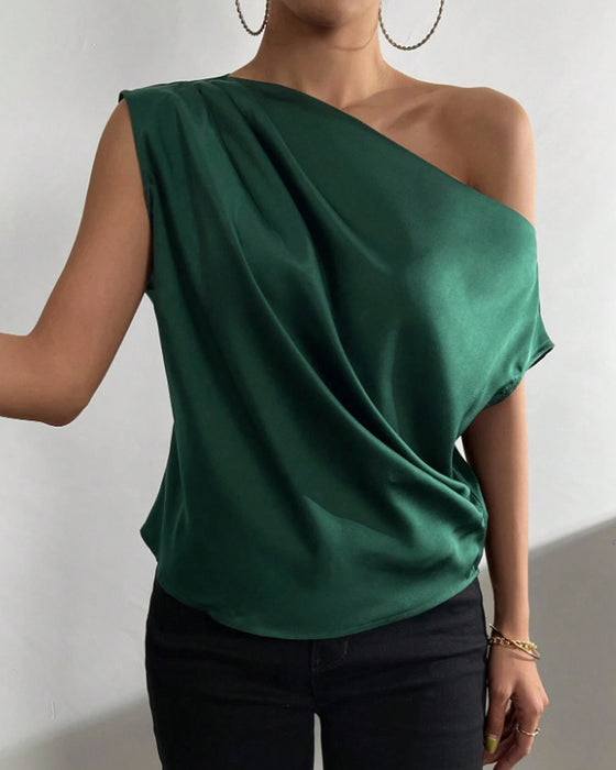 Blouse Effen Kleur Off Schouder Mouwloos