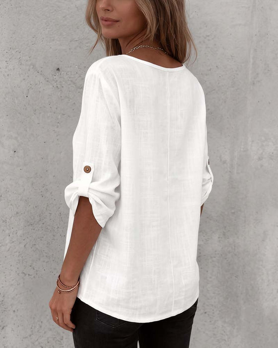Blouse Effen Casual Knoop