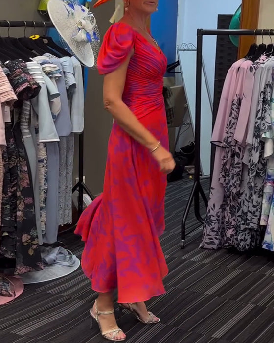 Geplooide jurk met split en print