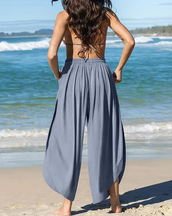 Broek Elastische Taille Casual Split Breed Been