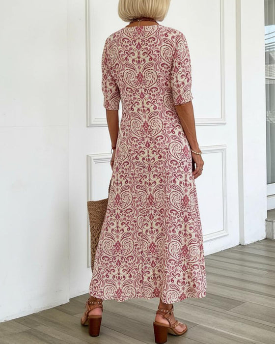 Jurk Vintage Bloemenpatroon V-Hals Maxi