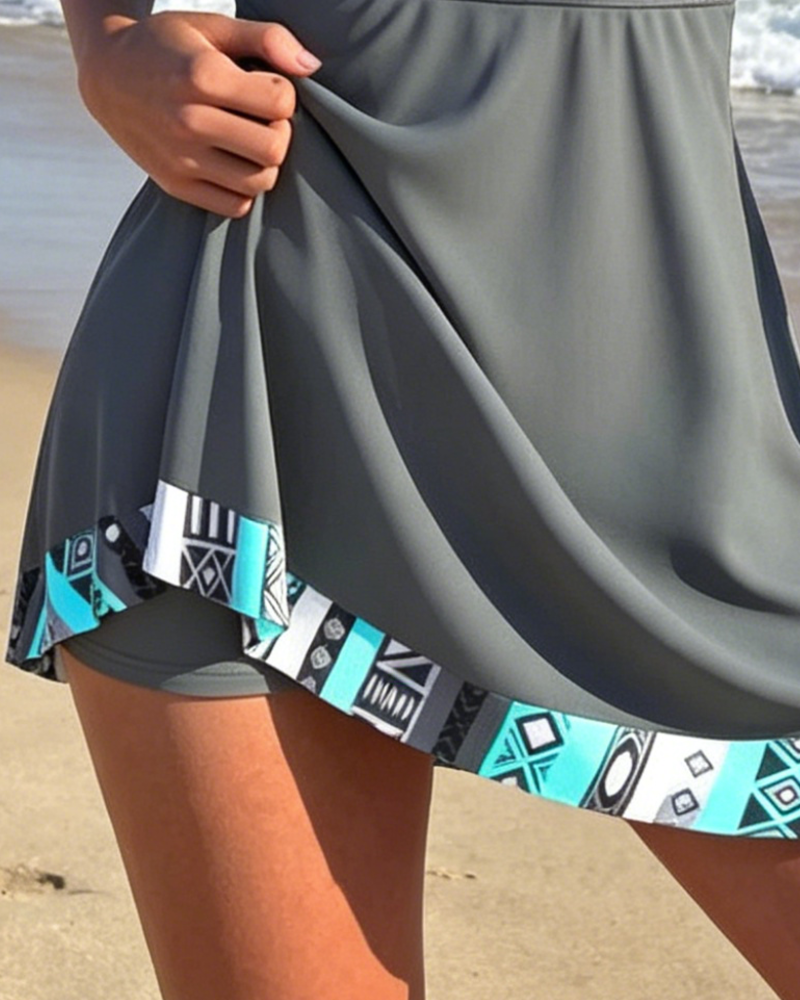 Swimdress Mouwloos V-Hals Geometrische Afdruk