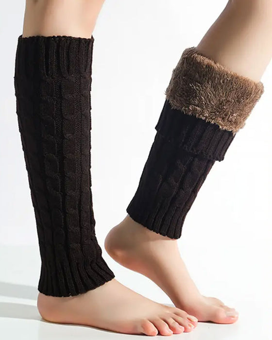 Fleece Gevoerde Kabelgebreide Beenwarmers Thermische Laarzenmanchetten