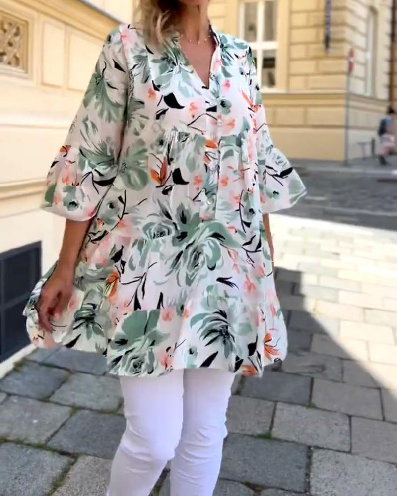Elegante bloemenblouse met V-hals