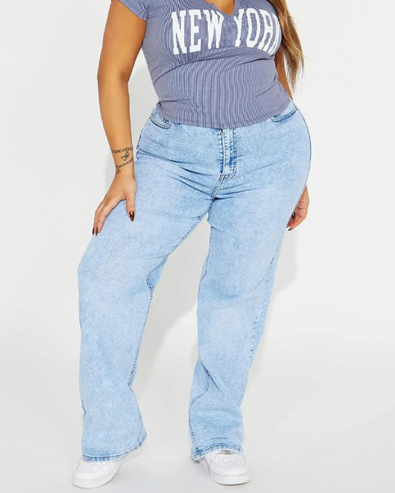 High-Waist Spijkerbroek Met Liftend Effect En Lichte Wijde Pijpen