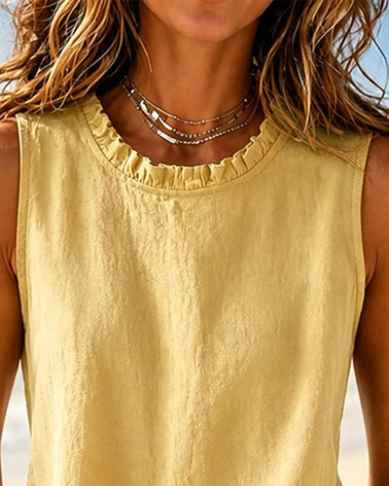 Tanktop Effen Kleur Mouwloos Ronde Hals Lace