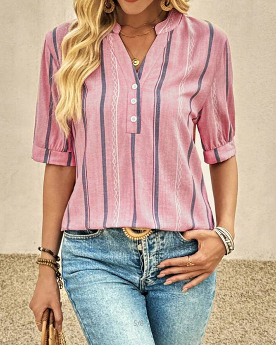 Blouse V-Hals Casual Gestreept