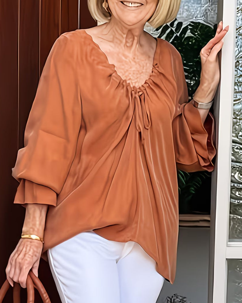 Blouse V-Hals Gerimpeld Strik Casual