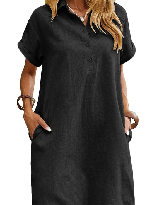 Jurk Knoopsgat Knoop Split Korte Mouw Casual