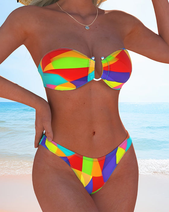 Bikini Kleurrijk Geometrische Print Bandeau