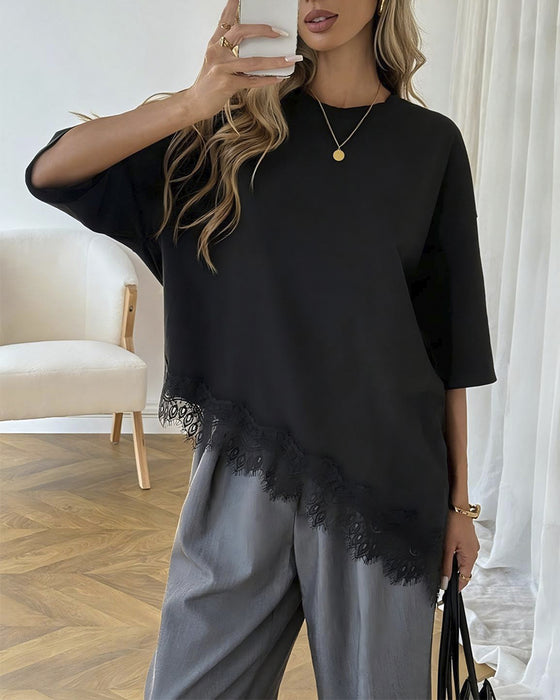 Blouse Asymmetrisch Kant Samengevoegde Zoom Korte Mouw