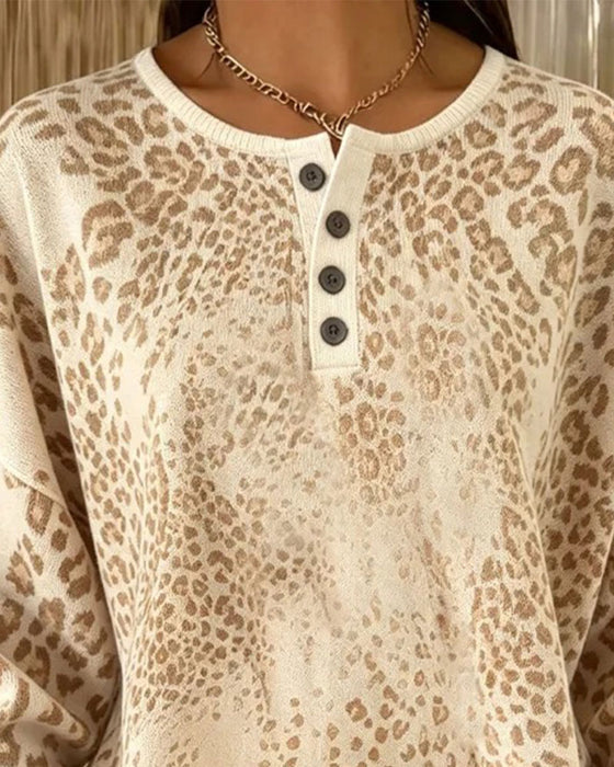 Sweatshirt Luipaardprint Ronde Hals Loose Fit