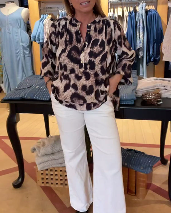 Blouse Los Leopardprint Halve Knoopsluiting