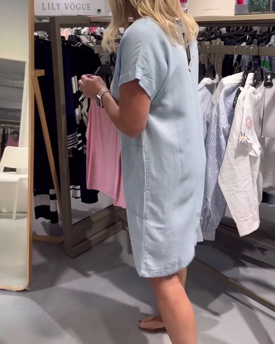Jurk V-Hals Korte Mouw Denim Vrijblijvend