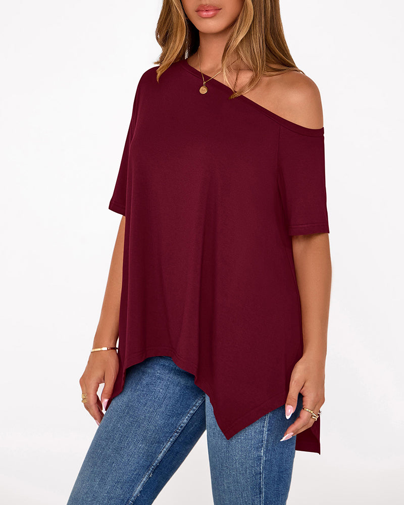 T-shirt Effen Kleur Onregelmatig