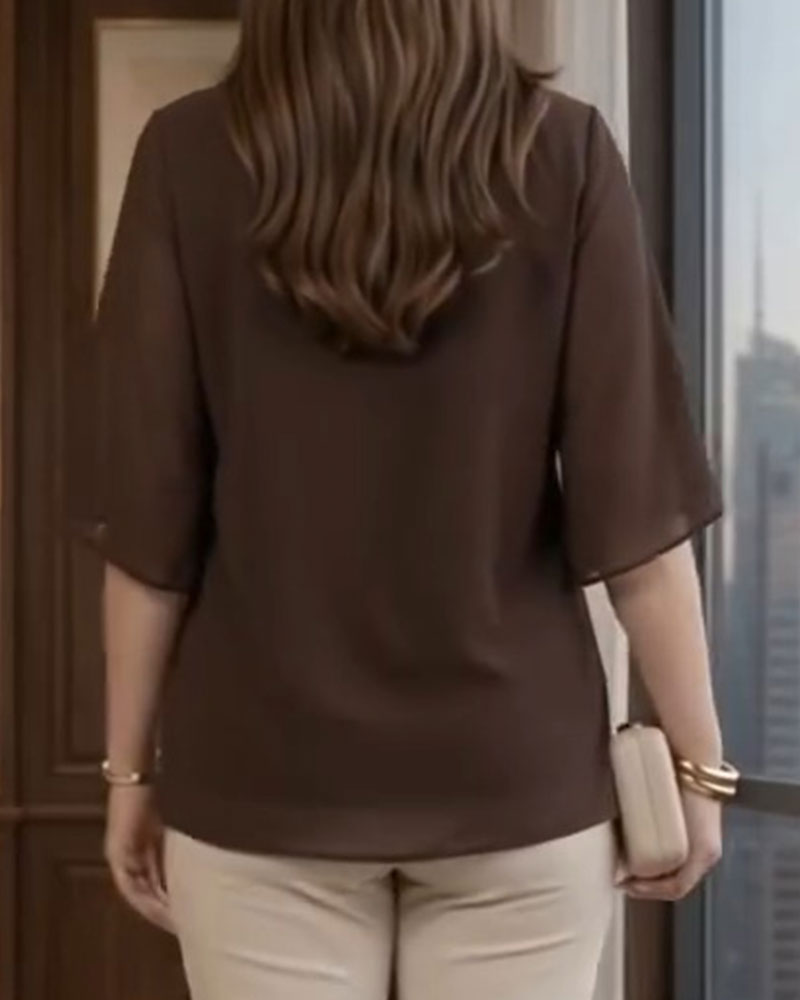 Blouse Rondhals Gerimpeld Casual