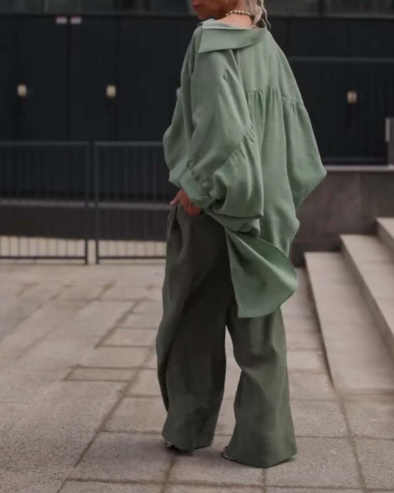 Casual Overhemd Effen Kleur Lange Mouwen