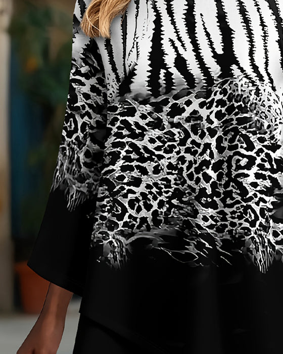 Blouse Ronde Hals Luipaardprint Onregelmatig