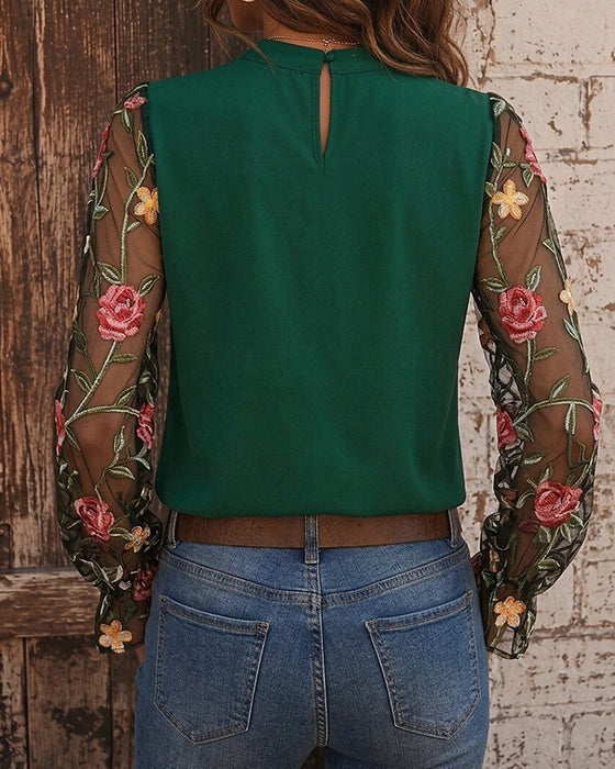 Blouse Mode Bloemig Mandarin Kraag