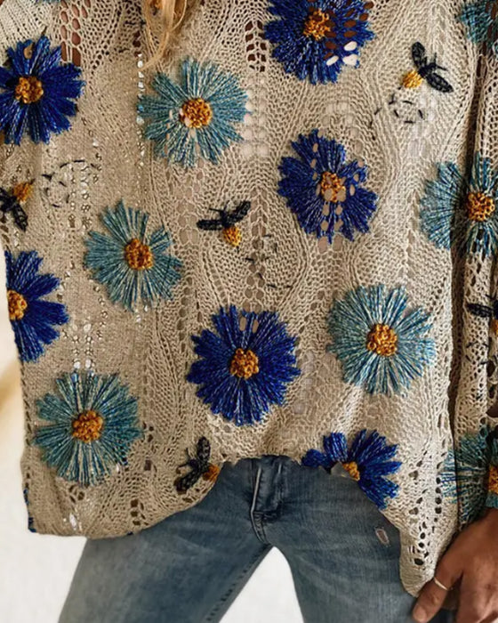 Pullover Bedekking Madeliefje Loose Fit Uitgesneden