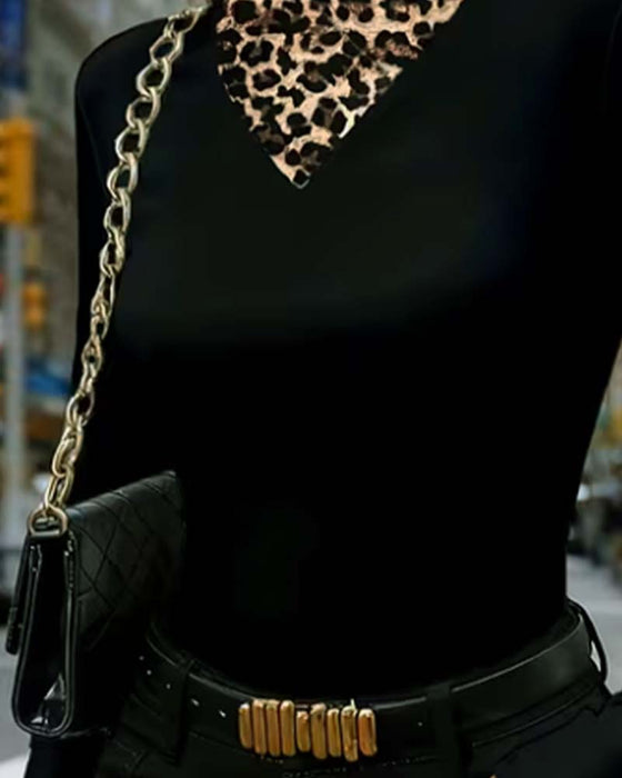 Top Mock Neck Luipaard Patchwork Aansluitend