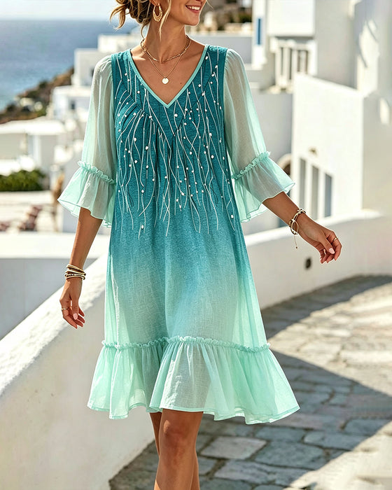 Jurk V-hals Ombre Ruiszoom