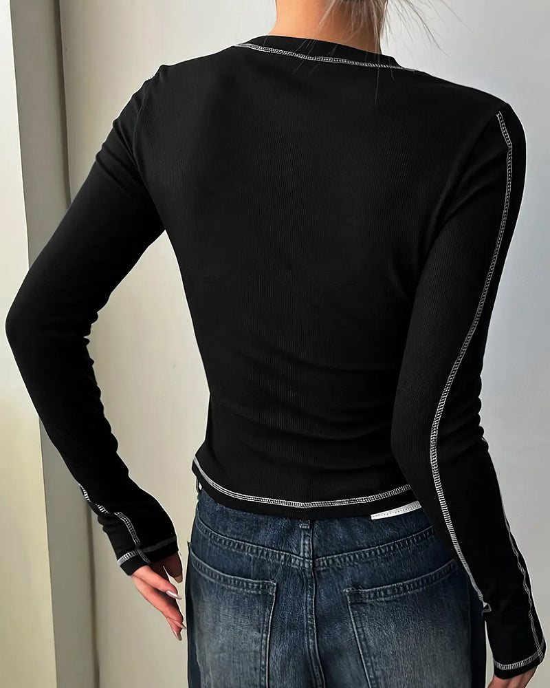 Top Stijlvol Ronde Hals Slim Fit Lange Mouw