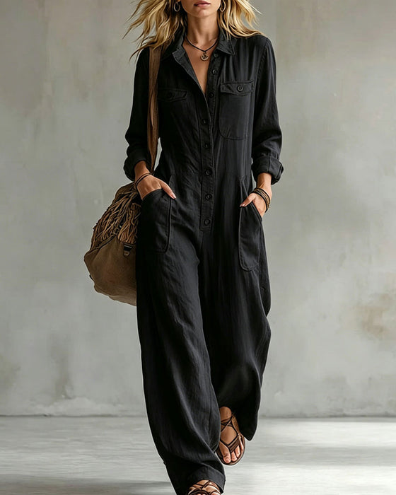 Jumpsuit Effen Kleur Lange Mouwen