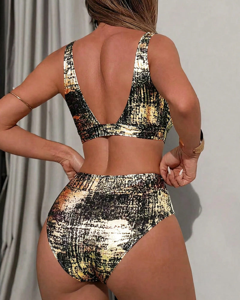 Bikini Goud Glanzend Hoge Taille