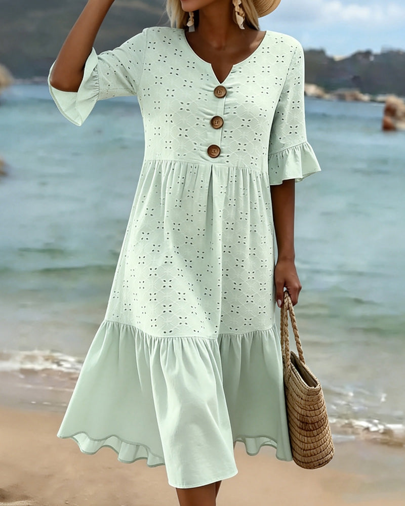 Jurk Doorgebroken Middenlang Met Ruches