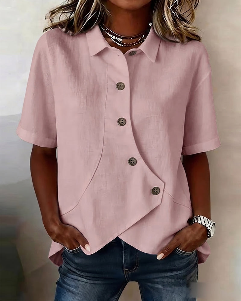 Overhemd Asymmetrisch Katoen-linnen Knoopsluiting Button-Down