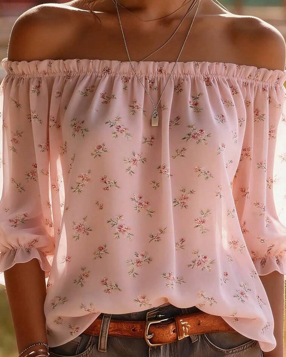 Blouse Off-Shoulder Bloemen Driekwart Mouw