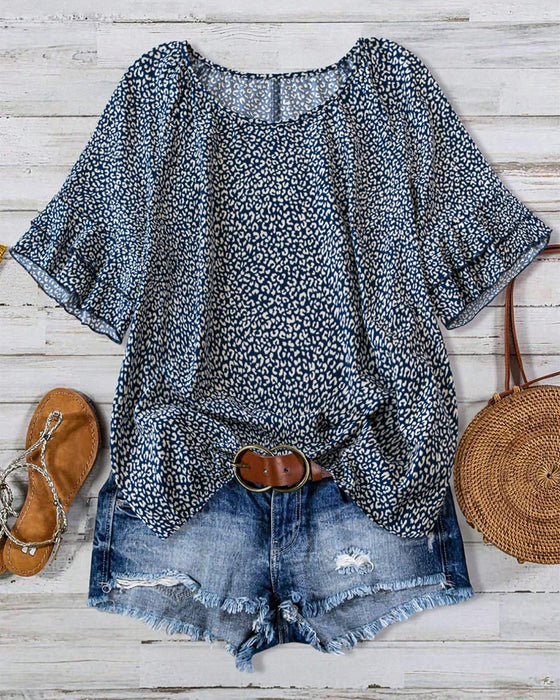 Blouse Ruffle Rondhals Landelijke Stijl