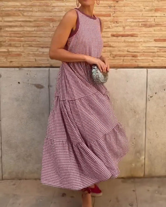 Jurk Rond Hals Plaid Mouwloos
