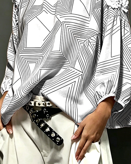 Blouse Ronde Hals Off-Schouder Geometrisch Los