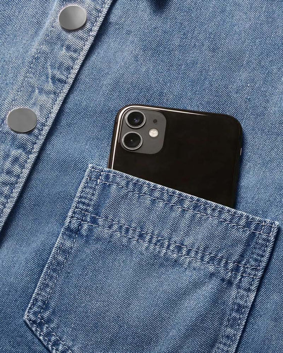 Overhemd Drukknoop Denim Lantaarn Mouw Los